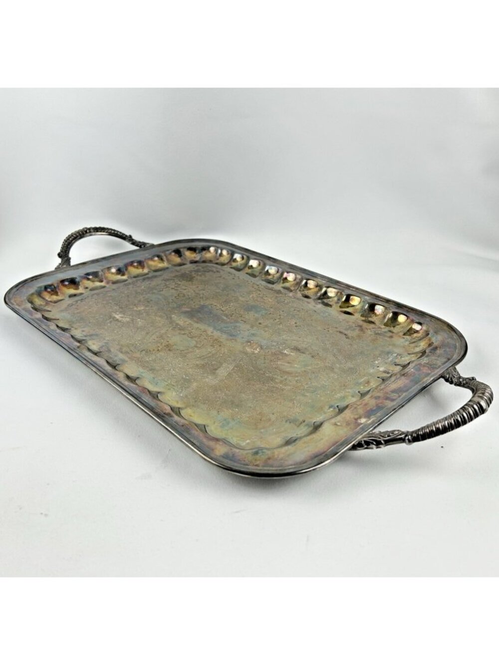 Vintage E P Copper Viking Plate Silver Plated Serving Tray Large 20" x 11"